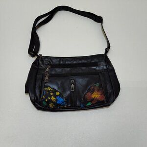 Fashion Faux Leather Crossbody Shoulder Bag Floral Design Adjustable Strap NWOT